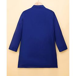 Pine Kids Woven Full Sleeves Kurta & Pajama Set With Floral Embroidery - Royal Blue