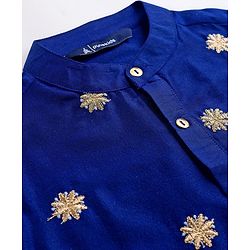 Pine Kids Woven Full Sleeves Kurta & Pajama Set With Floral Embroidery - Royal Blue