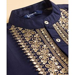 Pine Kids Woven Full Sleeves Kurta Pajama Set with Embroidery - Navy Blue