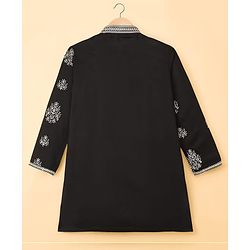 Pine Kids Woven Full Sleeves Kurta Pajama Set with Embroidery - Black