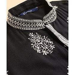 Pine Kids Woven Full Sleeves Kurta Pajama Set with Embroidery - Black