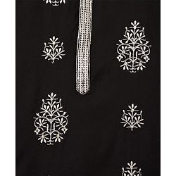 Pine Kids Woven Full Sleeves Kurta Pajama Set with Embroidery - Black