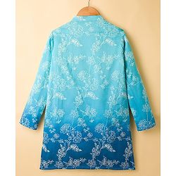 Pine Kids Woven Full Sleeves Kurta Pajama Set with Floral Embroidery - Blue