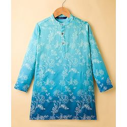 Pine Kids Woven Full Sleeves Kurta Pajama Set with Floral Embroidery - Blue