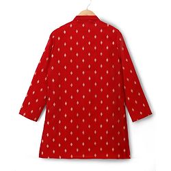 Pine Kids Woven Full Sleeves Kurta Pajama Set with Jacket & Rhinestone Detailing - Red