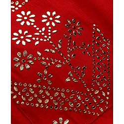 Pine Kids Woven Full Sleeves Kurta Pajama Set with Jacket & Rhinestone Detailing - Red