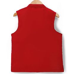 Pine Kids Woven Full Sleeves Kurta Pajama Set with Jacket & Rhinestone Detailing - Red