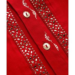 Pine Kids Woven Full Sleeves Kurta Pajama Set with Jacket & Rhinestone Detailing - Red