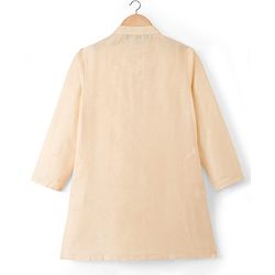 Pine Kids Woven Full Sleeves Kurta Pajama Set with Jacket & Floral Glitter Print - Beige