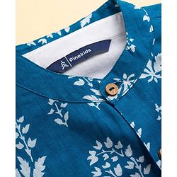 Pine Kids 100% Cotton Woven Full Sleeves Kurta Pyjama Set With Floral Printed Jacket - White & Navy Blue