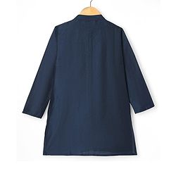 Pine Kids Woven Full Sleeves Kurta Pyjama Set With Foil Floral Printed Nehru Jacket - Navy Blue
