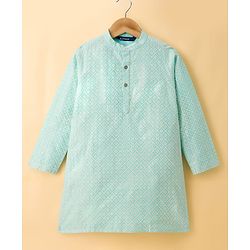Pine Kids Woven Full Sleeves Floral Printed Kurta & Pyjama Set - Light Blue