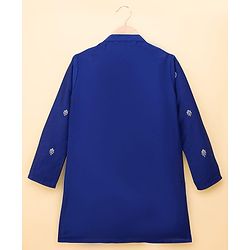 Pine Kids Woven Full Sleeves Kurta Pajama Set With Floral Foil Embriodery - Royal Blue