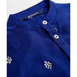 Pine Kids Woven Full Sleeves Kurta Pajama Set With Floral Foil Embriodery - Royal Blue