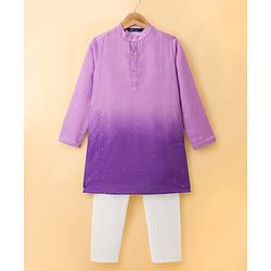 Pine Kids Woven Full Sleeves Kurta Pyjama Set With Ombre Effect - Purple