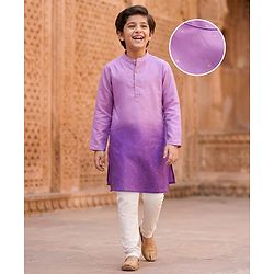 Pine Kids Woven Full Sleeves Kurta Pyjama Set With Ombre Effect - Purple
