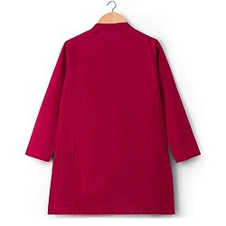 Pine Kids Woven Full Sleeves Printed Kurta Pyjama Set With Sequin Embroidered Nehru Jacket - Maroon