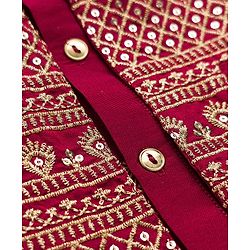 Pine Kids Woven Full Sleeves Printed Kurta Pyjama Set With Sequin Embroidered Nehru Jacket - Maroon