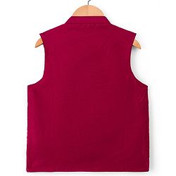 Pine Kids Woven Full Sleeves Printed Kurta Pyjama Set With Sequin Embroidered Nehru Jacket - Maroon