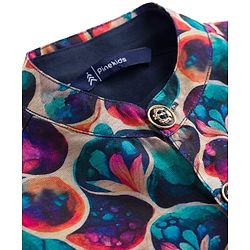 Pine Kids Woven Full Sleeves Kurta Pajama Set with Jacket & Floral Print - Navy Blue