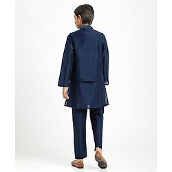 Pine Kids Woven Full Sleeves Kurta Pajama Set with Jacket Embroidery & Sequin Detailing - Navy Blue