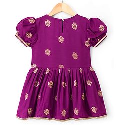 Pine Kids Woven Half Sleeves Floral Printed Kurti & Sharara Set With Dupatta - Violet