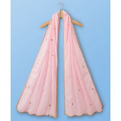Pine Kids Woven Sleeveless Kurti Chudidar Set with Dupatta & Embroidery - Pink