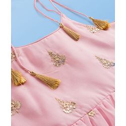 Pine Kids Woven Sleeveless Kurti Chudidar Set with Dupatta & Embroidery - Pink