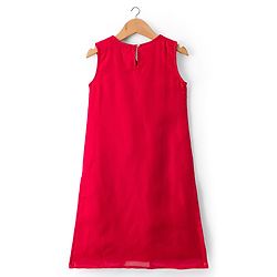 Pine Kids Woven Sleeveless Kurti Palazzo Set With Floral Embroidery & Dupatta - Red