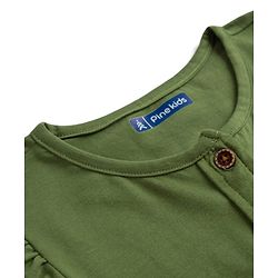 Pine Kids Cotton Knit Half Puffed Sleeves Solid Colour Full Length Jumpsuit - Dark Green