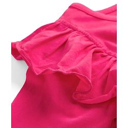 Pine Kids Cotton Knit Half Puffed Sleeves Solid Colour Full Length Jumpsuit with Frill Detailing - Dark Pink
