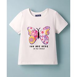 Pine Kids Single Jersey Knit Half Sleeves T-Shirt & Shorts Night Suit with Floral & Butterfly Print - Lilac & White