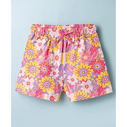 Pine Kids Single Jersey Knit Half Sleeves T-Shirt & Shorts Night Suit with Floral & Butterfly Print - Lilac & White