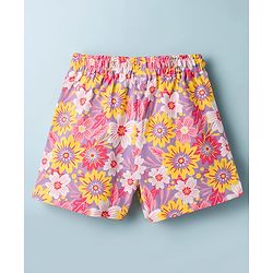 Pine Kids Single Jersey Knit Half Sleeves T-Shirt & Shorts Night Suit with Floral & Butterfly Print - Lilac & White
