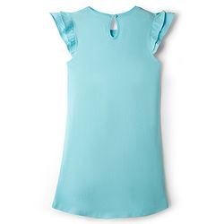 Pine Kids Disney Single Jersey Knit Frill Sleeves Nighty With Elsa & Anna Graphics - Light Blue