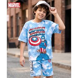 Pine Kids Marvel Single Jersey Knit Half Sleeves T-Shirt & Shorts Set With Captain America Graphics - Multicolor
