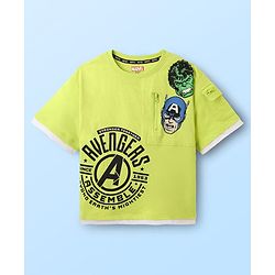 Pine Kids Marvel Terry Knit Oversized Drop Shoulder Half Sleeves T-Shirt with Avengers Graphics - Limegreen