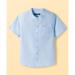 Pine Kids Cotton Woven Half Sleeves Solid Shirt & Denim Shorts Set - Blue