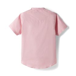 Pine Kids Cotton Woven Half Sleeves Solid Color Shirt & Denim Shorts Set - Peach & Blue