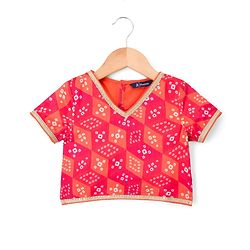 Pine Kids Woven Half Sleeves Printed Choli Lehenga Set with Dupatta - Multicolor
