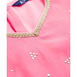 Pine Kids Woven Half Sleeves Choli Lehenga Set with Dupatta & Rhinestone Detailing - Pink