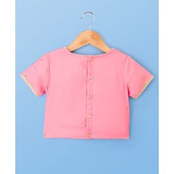 Pine Kids Woven Half Sleeves Choli Lehenga Set with Dupatta & Rhinestone Detailing - Pink