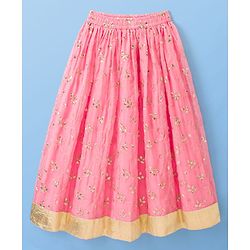 Pine Kids Woven Half Sleeves Choli Lehenga Set with Dupatta & Rhinestone Detailing - Pink