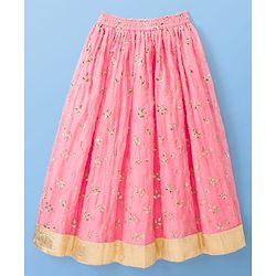 Pine Kids Woven Half Sleeves Choli Lehenga Set with Dupatta & Rhinestone Detailing - Pink