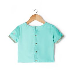 Pine Kids Woven Half Sleeves Choli Lehenga Set with Dupatta Embroidery & Sequin Detailing - Teal Blue