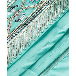 Pine Kids Woven Half Sleeves Choli Lehenga Set with Dupatta Embroidery & Sequin Detailing - Teal Blue
