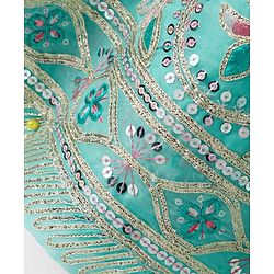 Pine Kids Woven Half Sleeves Choli Lehenga Set with Dupatta Embroidery & Sequin Detailing - Teal Blue