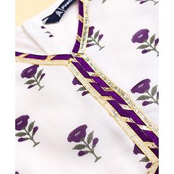Pine Kids Woven Half Sleeves Floral Printed Choli Lehenga Set with Duapatta - White
