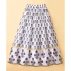 Pine Kids Woven Half Sleeves Floral Printed Choli Lehenga Set with Duapatta - White