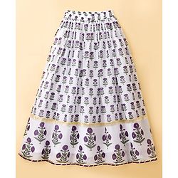 Pine Kids Woven Half Sleeves Floral Printed Choli Lehenga Set with Duapatta - White